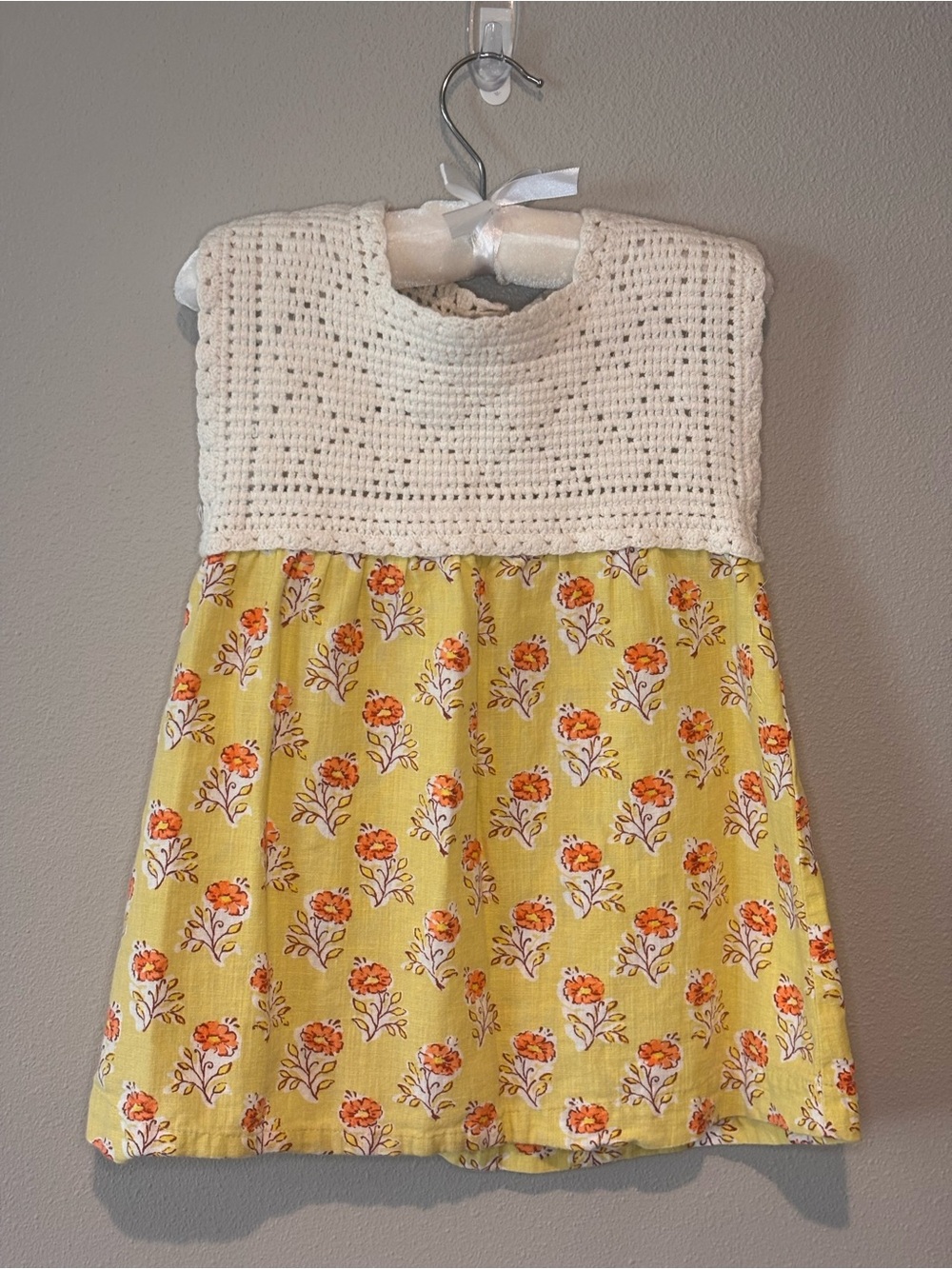 Zara Yellow Floral Dress with White Crochet Yoke